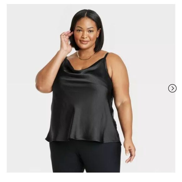 🆕👱🏽 AVA & VIV BLACK SATIN COWL NECK Tank Top - Picture 1 of 5